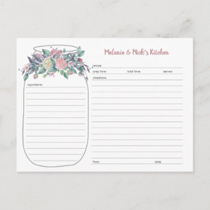 Cartes de recette en pot Mason floral rose poussié