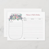 Cartes de recette en pot Mason floral rose poussié (Devant / Derrière)