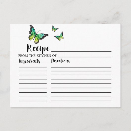 Cartes de recette Fête des mariées papillon bleu e (Devant)