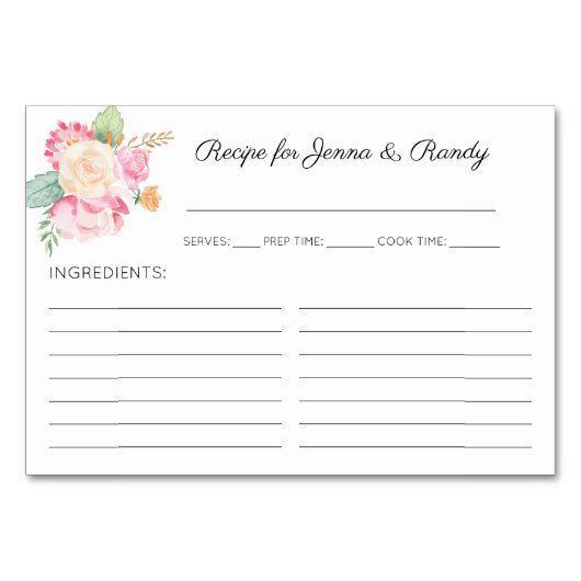 Cartes de recette Fête des mariées Pastel Flowers (Devant)