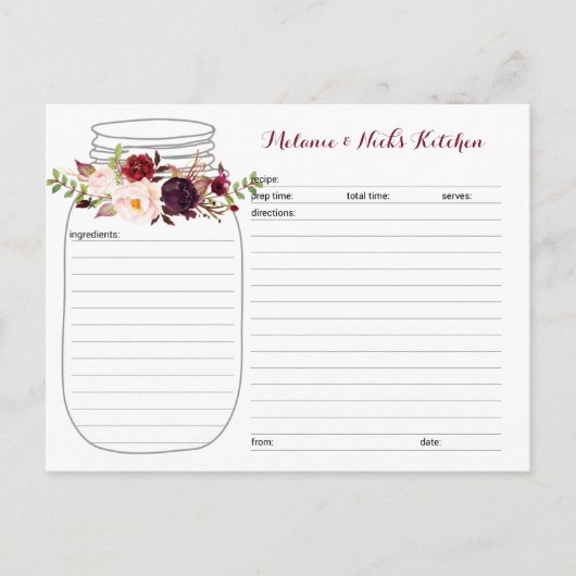 Cartes de recette Floral Mason Jar (Devant)