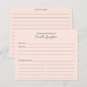 Cartes de recette personnalisées minimalistes rose