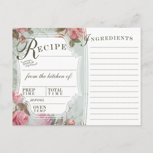 Cartes de recette Rose vintage (Devant)