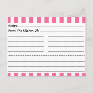 Cartes de recette vierges : Bandes roses et blanch