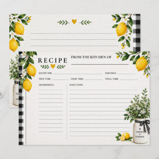 Cartes de recettes à carreaux de Buffalo Citrons R