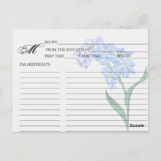 Cartes de recettes bleues simples, oubliées et non (Dos)