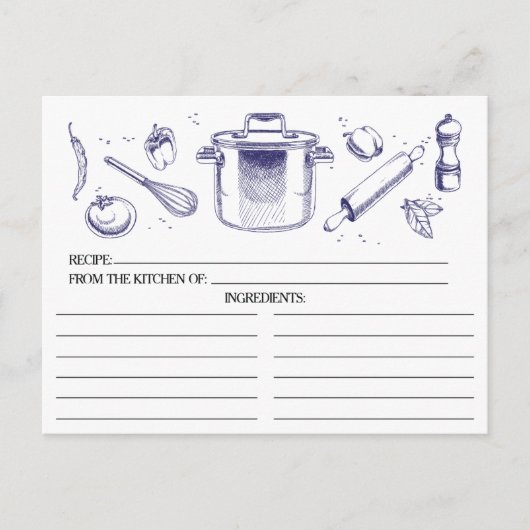 Cartes de recettes Blue Sketched Kitchen Tools (Devant)