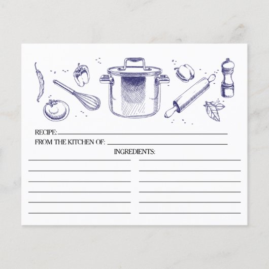 Cartes de recettes Blue Sketched Kitchen Tools (Devant)