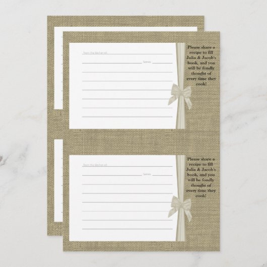 Cartes de recettes Burlap et Bow (Devant / Derrière)