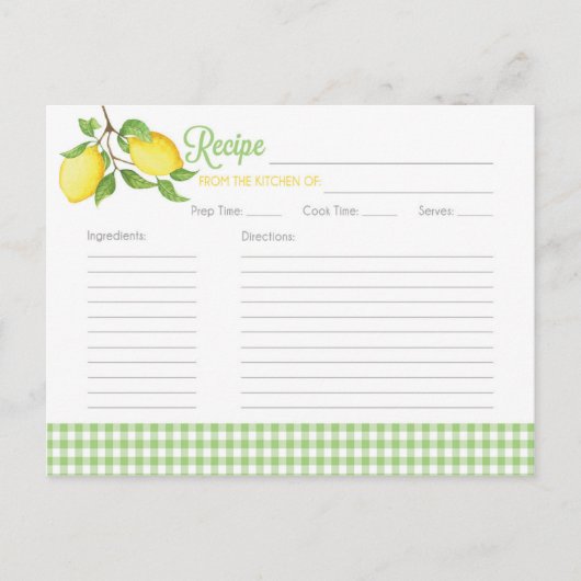 Cartes de recettes de citron - Cartes de recettes  (Devant)