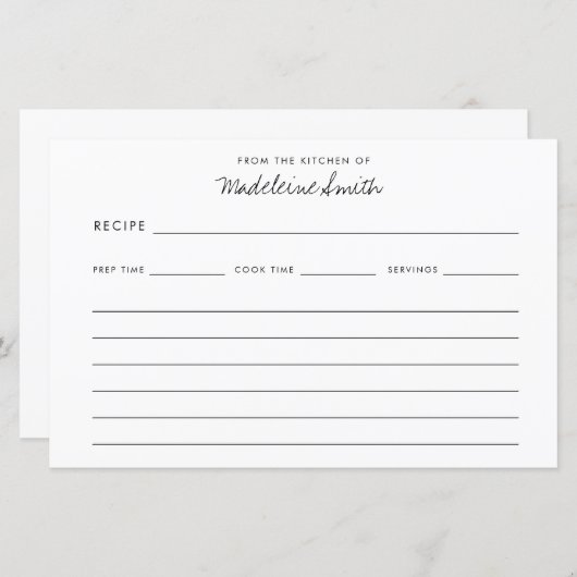 Cartes de recettes de cuisine moderne (Devant / Derrière)