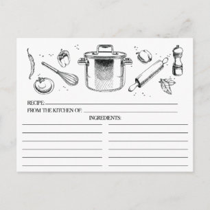 Cartes de recettes de cuisine noir blanc croqué