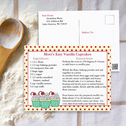 Cartes de recettes de cupcake de vanille