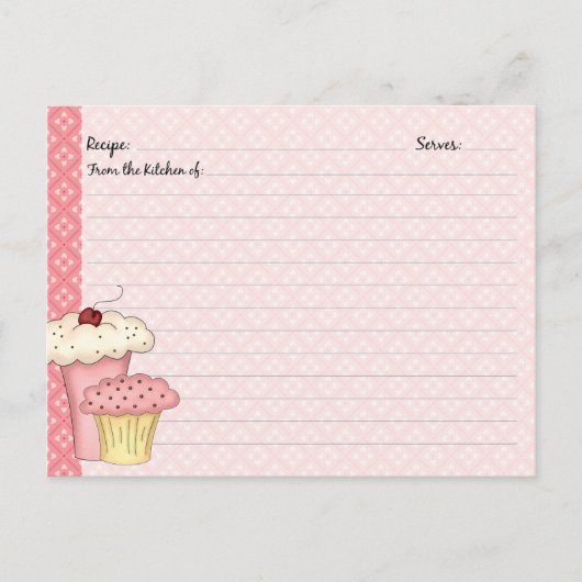 Cartes de recettes de Cupcake Mignonnes (Devant)