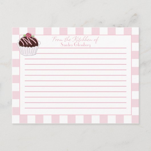 Cartes de recettes de cupcakes en rose mignonne (Devant)