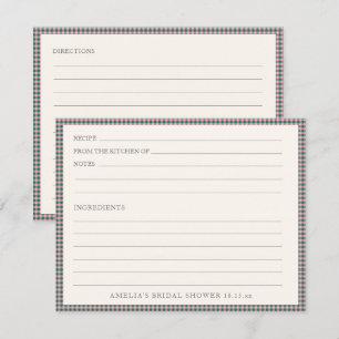 Cartes de recettes de douche de mariage à carreaux