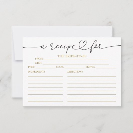 Cartes de recettes de douche de mariée à calligrap (Devant)