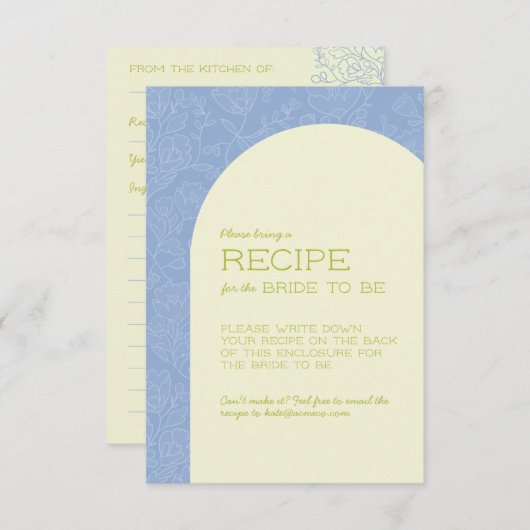 Cartes de recettes de douche de mariée florale ble (Devant / Derrière)