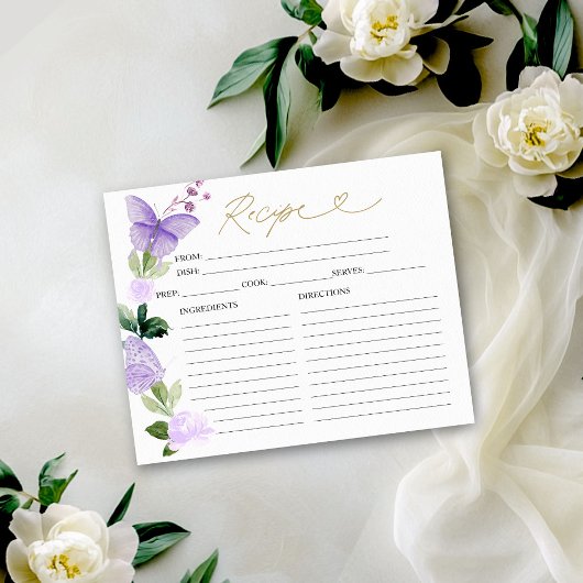 Cartes de recettes de douche de mariée papillon fl