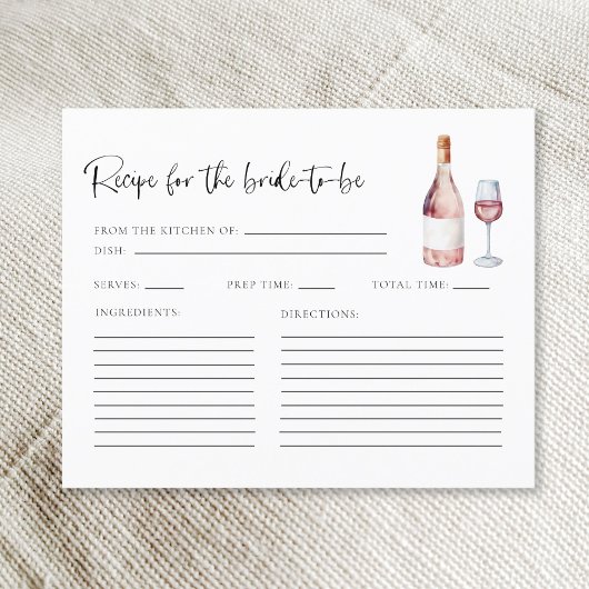 Cartes de recettes de douche de mariée Wine Vino B