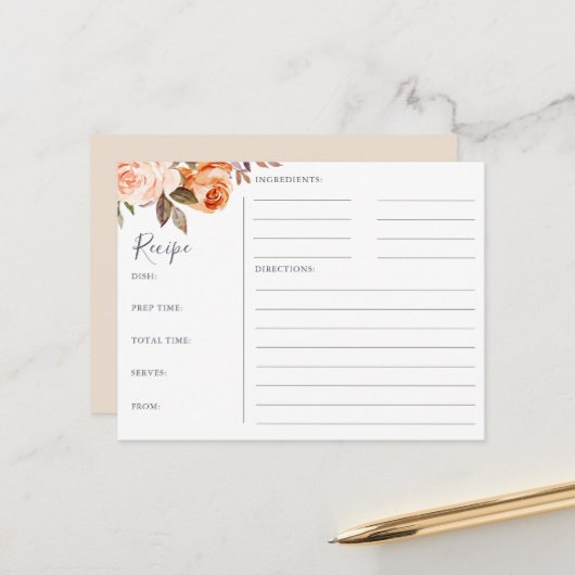 Cartes de recettes de douche nuptiale florale de T (Devant/Arrière en situation)