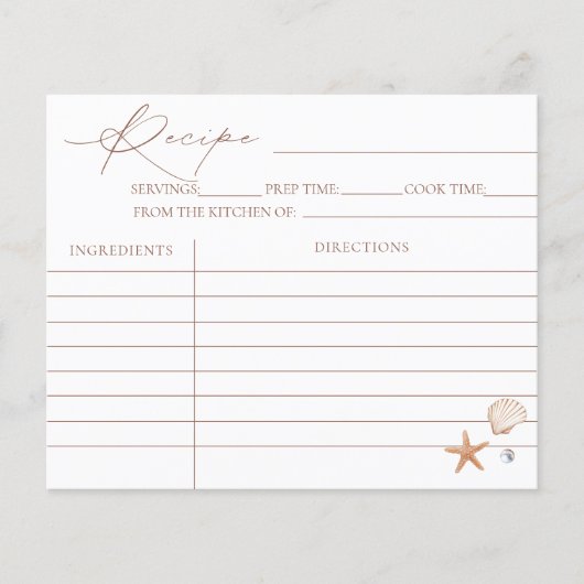 Cartes de recettes de Fête des mariées côtière (Devant)