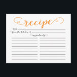 Cartes de recettes de Fête des mariées de script o<br><div class="desc">Cartes de recettes de cuisine de Fête des mariées contemporaine avec une police de script de typographie orange tangerine stylisée sur un arrière - plan blanc immaculé. L'avant de notre carte de recettes offre de la place pour un titre de recette, de la cuisine de et de l'espace ingrédients. Retournez...</div>