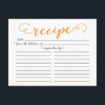 Cartes de recettes de Fête des mariées de script o<br><div class="desc">Cartes de recettes de cuisine de Fête des mariées contemporaine avec une police de script de typographie orange tangerine stylisée sur un arrière - plan blanc immaculé. L'avant de notre carte de recettes offre de la place pour un titre de recette, de la cuisine de et de l'espace ingrédients. Retournez...</div>