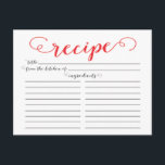 Cartes de recettes de Fête des mariées de script r<br><div class="desc">Cartes de recettes de cuisine de Fête des mariées contemporaine avec une police de script de typographie rouge élégante sur un arrière - plan blanc immaculé. L'avant de notre carte de recettes offre de la place pour un titre de recette, de la cuisine de et de l'espace ingrédients. Retournez notre...</div>