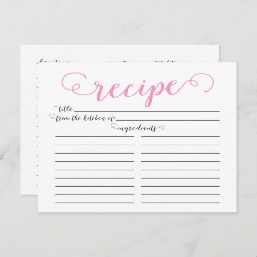 Cartes de recettes de Fête des mariées de script r (Devant / Derrière)