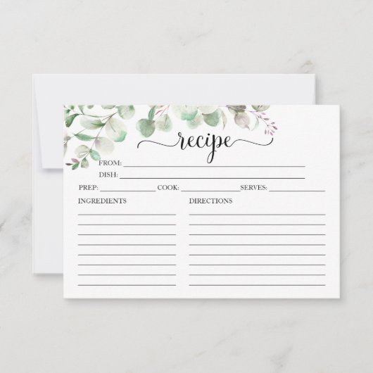 Cartes de recettes de Fête des mariées Eucalyptus  (Devant)