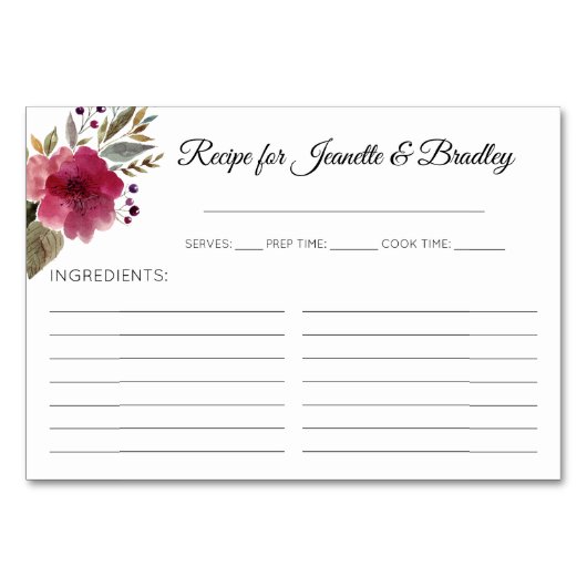 Cartes de recettes de Fêtes des mariées florales d (Devant)