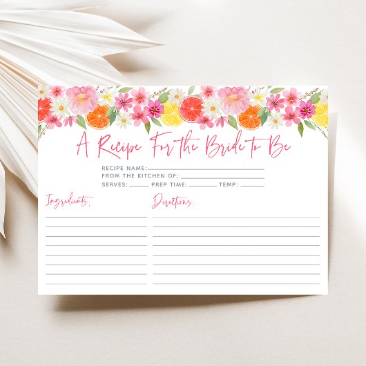 Cartes de recettes de mariage Fleurs de citron ora