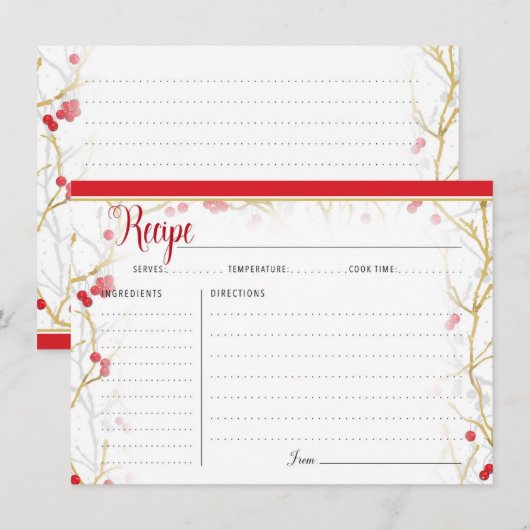 Cartes de recettes de Noël Snowy Winterberries (Devant / Derrière)