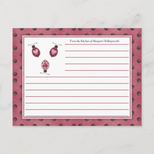 Cartes de recettes de pays de Ladybugs rose (Devant)