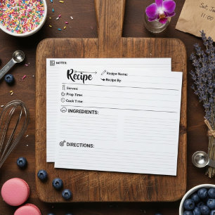 Cartes de recettes de réapprovisionnement de cuisi