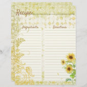 Cartes de recettes de tournesol (Devant / Derrière)