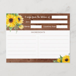 Cartes de recettes de tournesol rustique