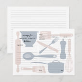Cartes de recettes d'ustensiles de cuisine, bleu r (Devant / Derrière)