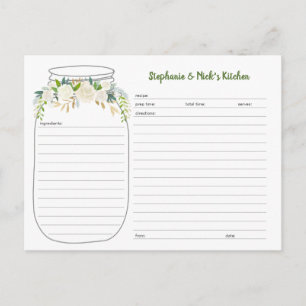 Cartes de recettes en pot Mason avec feuillage flo