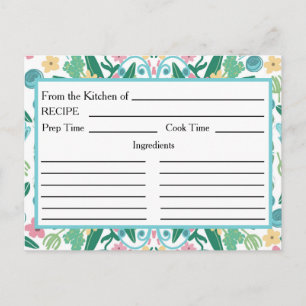 Cartes de Recettes Fleurs Roses Aqua Depuis la Cui