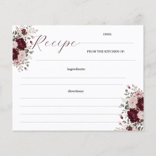 Cartes de recettes florales bordeaux (Devant)