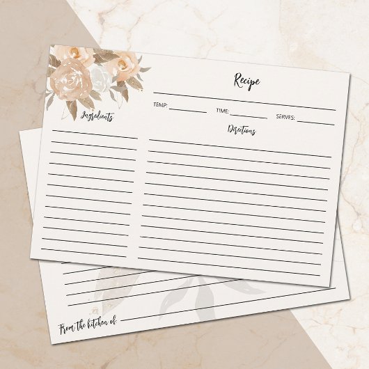 Cartes de recettes florales de automne rustique