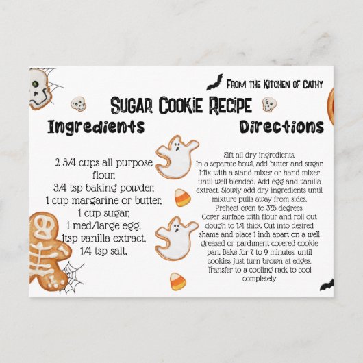 Cartes de recettes Halloween, Cookies Halloween (Devant)