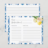 Cartes de recettes Italie Carreaux Bleus Méditerra (Devant / Derrière)