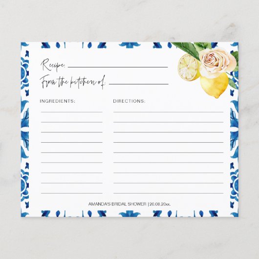 Cartes de recettes Italie Carreaux Bleus Méditerra (Devant)