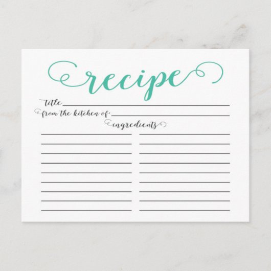 Cartes de recettes Jade Script Fête des mariées mo (Devant)