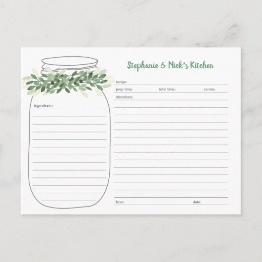 Cartes de recettes Mason Jar (Devant)