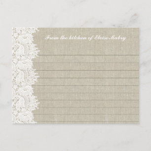 Cartes de recettes personnalisées en dentelle blan
