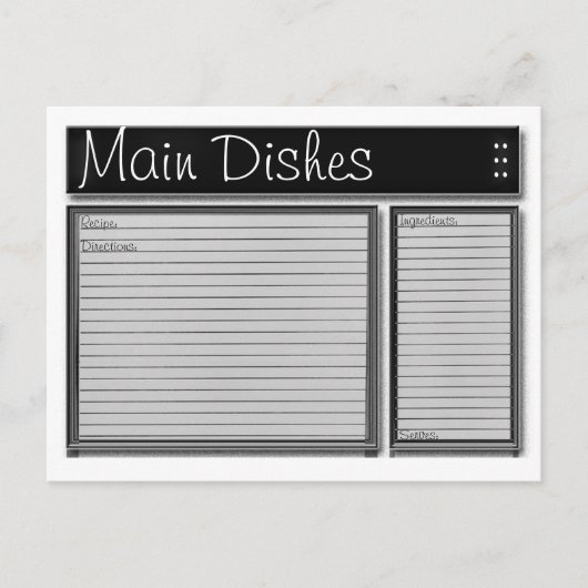 Cartes de recettes personnalisées en noir et blanc (Devant)